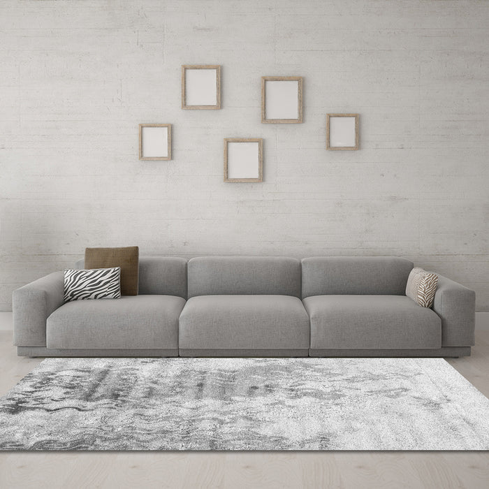 Machine Washable Abstract Gray Contemporary Rug in a Living Room,, wshcon2284gry