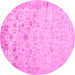 Round Abstract Pink Contemporary Rug, con2285pnk