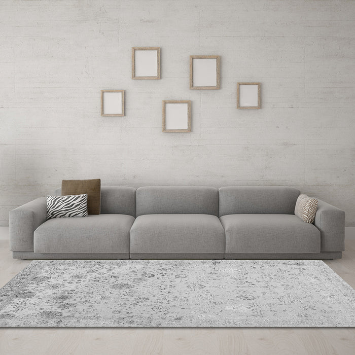 Machine Washable Abstract Gray Contemporary Rug in a Living Room,, wshcon2285gry