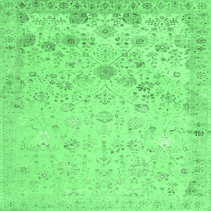 Square Machine Washable Abstract Emerald Green Contemporary Area Rugs, wshcon2285emgrn