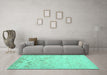 Machine Washable Abstract Turquoise Contemporary Area Rugs in a Living Room,, wshcon2285turq