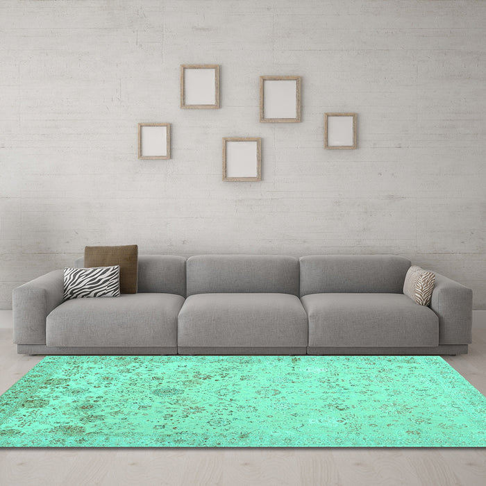 Machine Washable Abstract Turquoise Contemporary Area Rugs in a Living Room,, wshcon2285turq