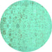 Round Machine Washable Abstract Turquoise Contemporary Area Rugs, wshcon2285turq