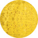 Round Abstract Yellow Contemporary Rug, con2285yw