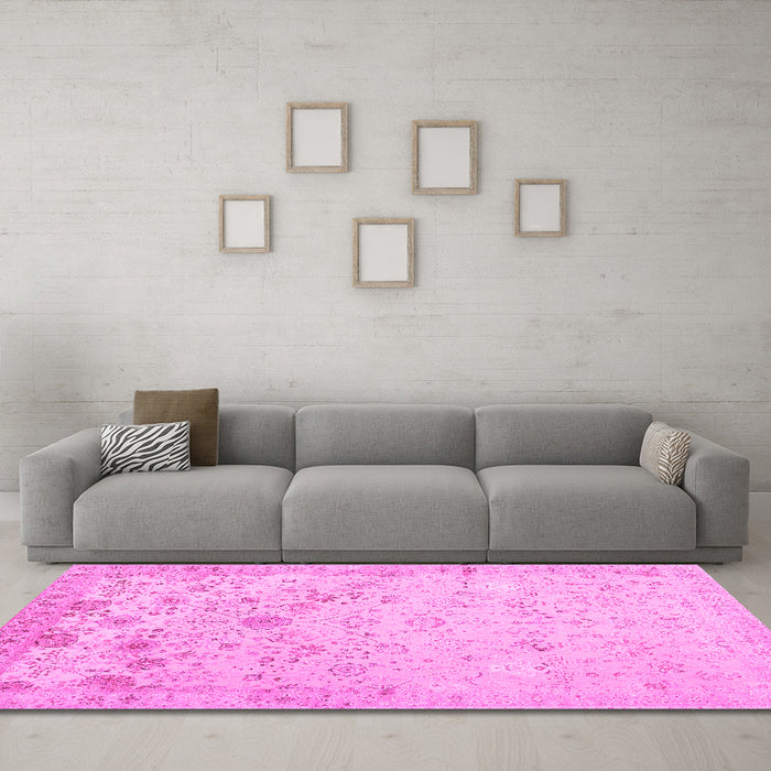 Machine Washable Abstract Pink Contemporary Rug in a Living Room, wshcon2285pnk