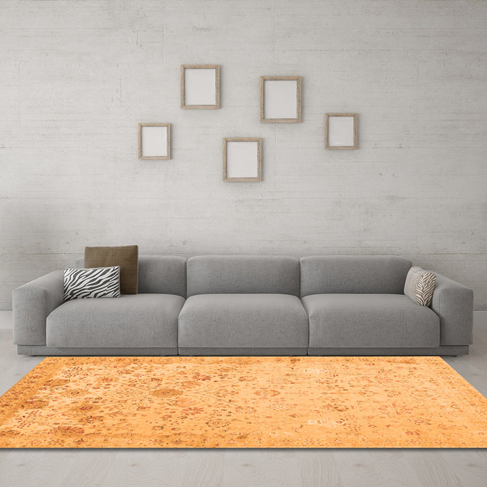 Machine Washable Abstract Orange Contemporary Area Rugs in a Living Room, wshcon2285org