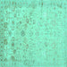 Square Machine Washable Abstract Turquoise Contemporary Area Rugs, wshcon2285turq