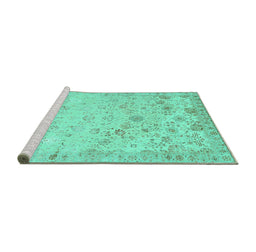 Sideview of Machine Washable Abstract Turquoise Contemporary Area Rugs, wshcon2285turq