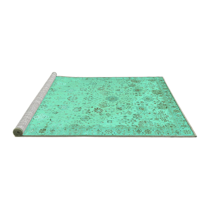 Sideview of Machine Washable Abstract Turquoise Contemporary Area Rugs, wshcon2285turq