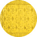 Round Machine Washable Abstract Yellow Contemporary Rug, wshcon2286yw