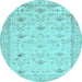 Round Abstract Light Blue Contemporary Rug, con2286lblu