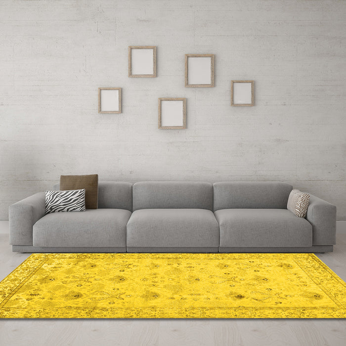 Machine Washable Abstract Yellow Contemporary Rug in a Living Room, wshcon2286yw