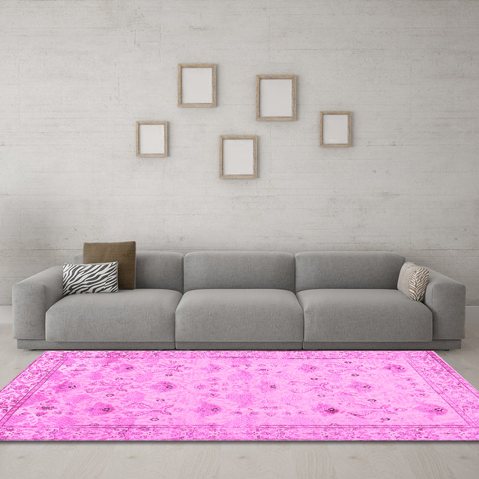 Machine Washable Abstract Pink Contemporary Rug in a Living Room, wshcon2286pnk