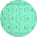 Round Machine Washable Abstract Turquoise Contemporary Area Rugs, wshcon2286turq