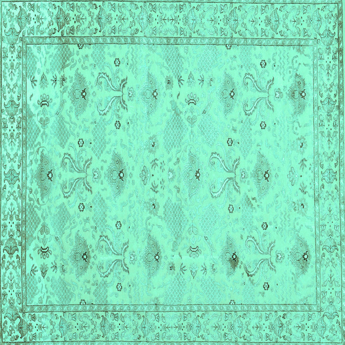 Square Abstract Turquoise Contemporary Rug, con2286turq
