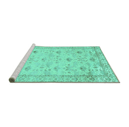 Sideview of Machine Washable Abstract Turquoise Contemporary Area Rugs, wshcon2286turq