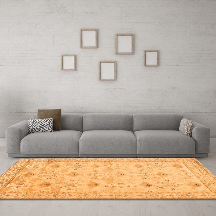 Machine Washable Abstract Orange Contemporary Area Rugs in a Living Room, wshcon2286org