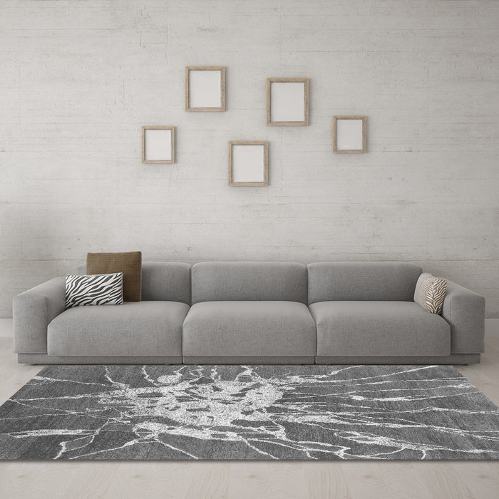 Machine Washable Abstract Gray Contemporary Rug in a Living Room,, wshcon2287gry