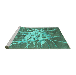Sideview of Machine Washable Abstract Turquoise Contemporary Area Rugs, wshcon2287turq