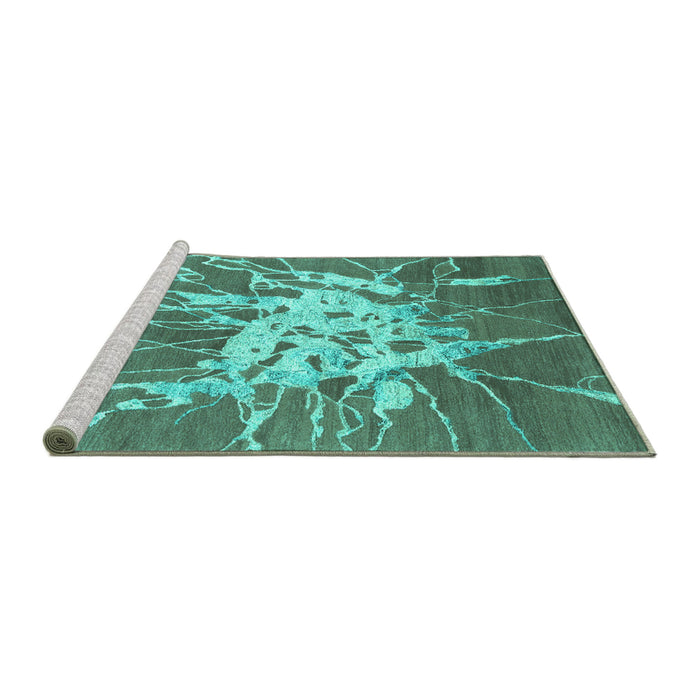 Sideview of Machine Washable Abstract Turquoise Contemporary Area Rugs, wshcon2287turq