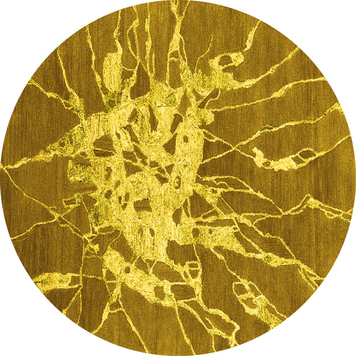 Round Machine Washable Abstract Yellow Contemporary Rug, wshcon2287yw