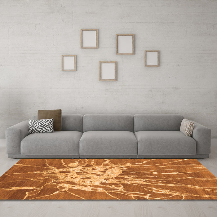 Machine Washable Abstract Orange Contemporary Area Rugs in a Living Room, wshcon2287org