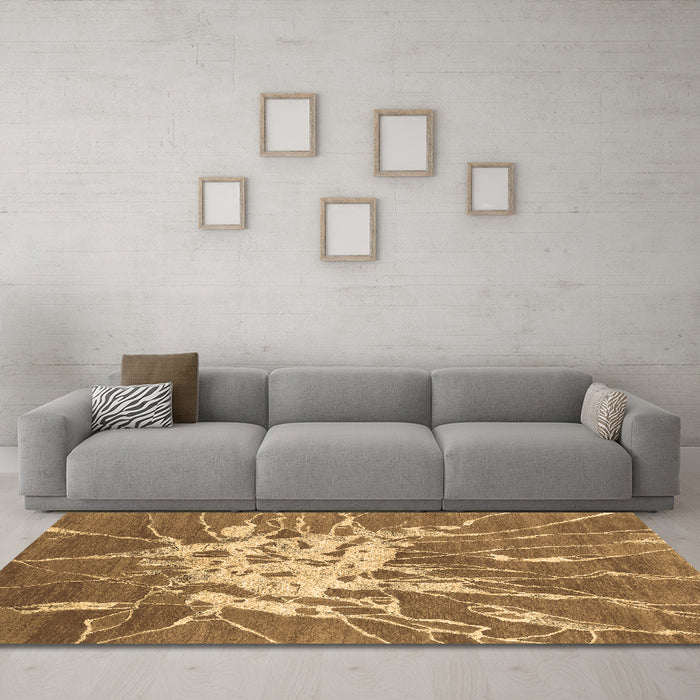 Machine Washable Abstract Brown Contemporary Rug in a Living Room,, wshcon2287brn