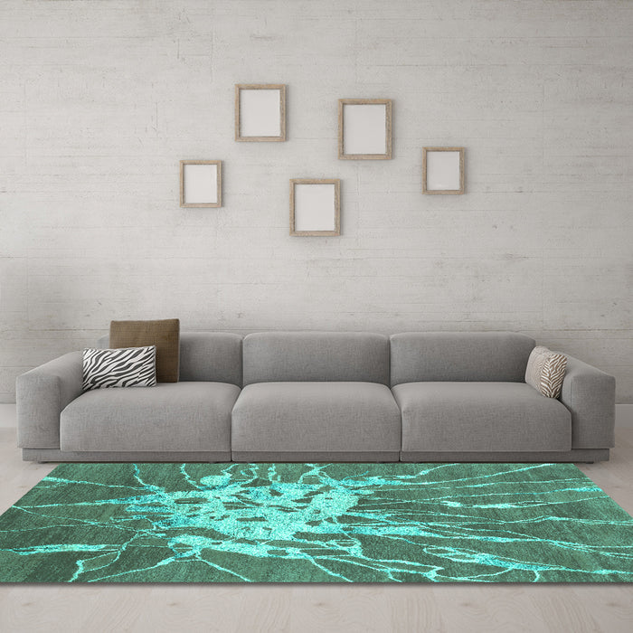 Machine Washable Abstract Turquoise Contemporary Area Rugs in a Living Room,, wshcon2287turq