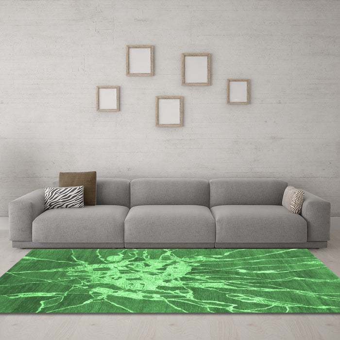 Machine Washable Abstract Emerald Green Contemporary Area Rugs in a Living Room,, wshcon2287emgrn