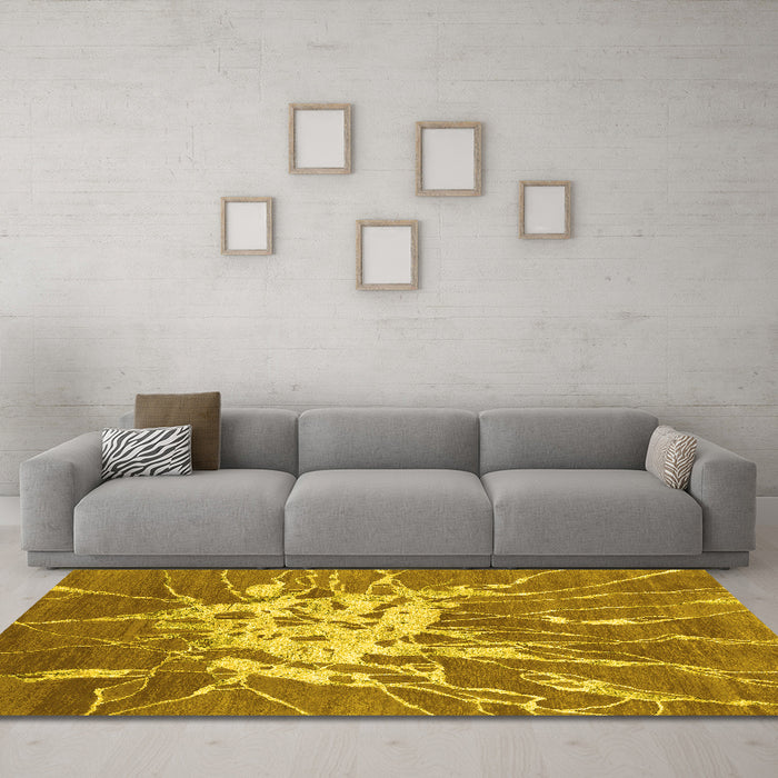 Machine Washable Abstract Yellow Contemporary Rug in a Living Room, wshcon2287yw