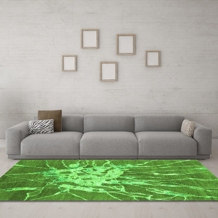 Machine Washable Abstract Green Contemporary Area Rugs in a Living Room,, wshcon2287grn