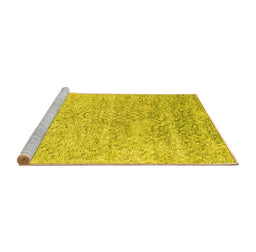 Sideview of Machine Washable Abstract Yellow Contemporary Rug, wshcon2288yw