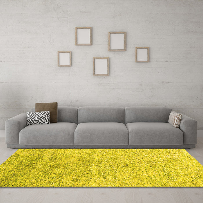 Machine Washable Abstract Yellow Contemporary Rug in a Living Room, wshcon2288yw
