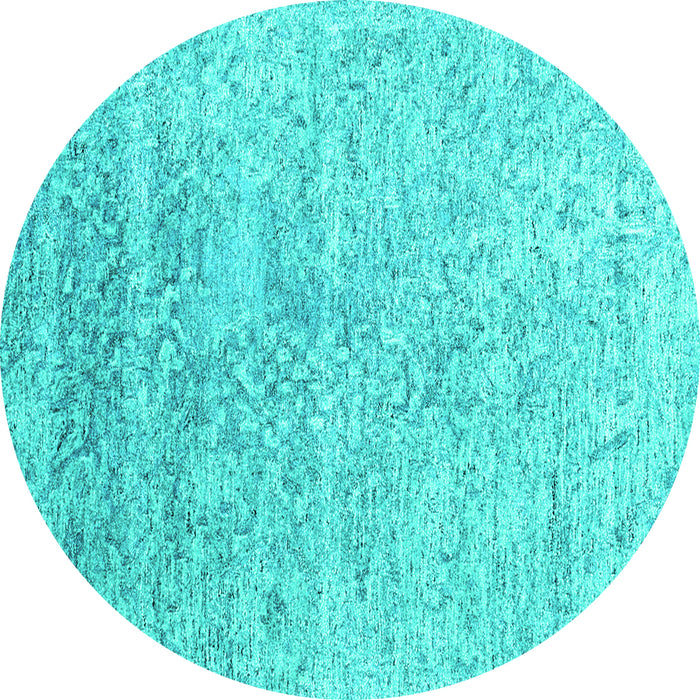 Round Machine Washable Abstract Turquoise Contemporary Area Rugs, wshcon2288turq