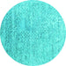 Round Machine Washable Abstract Turquoise Contemporary Area Rugs, wshcon2288turq