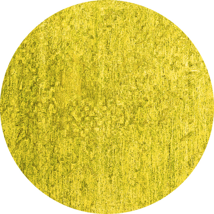 Round Machine Washable Abstract Yellow Contemporary Rug, wshcon2288yw