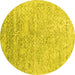 Round Machine Washable Abstract Yellow Contemporary Rug, wshcon2288yw