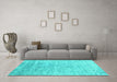 Machine Washable Abstract Turquoise Contemporary Area Rugs in a Living Room,, wshcon2288turq