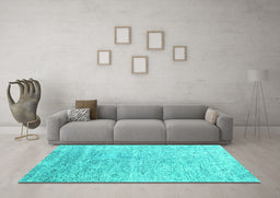 Machine Washable Abstract Turquoise Contemporary Area Rugs in a Living Room,, wshcon2288turq