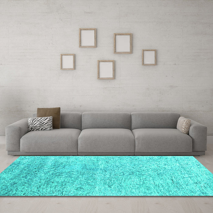 Machine Washable Abstract Turquoise Contemporary Area Rugs in a Living Room,, wshcon2288turq