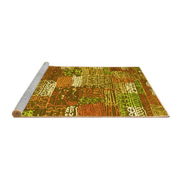 Sideview of Machine Washable Patchwork Yellow Transitional Rug, wshcon2289yw