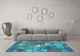 Machine Washable Patchwork Turquoise Transitional Area Rugs in a Living Room,, wshcon2289turq