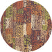 Round Patchwork Brown Transitional Rug, con2289brn