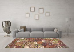 Machine Washable Patchwork Brown Transitional Rug in a Living Room,, wshcon2289brn