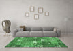 Machine Washable Patchwork Emerald Green Transitional Area Rugs in a Living Room,, wshcon2289emgrn