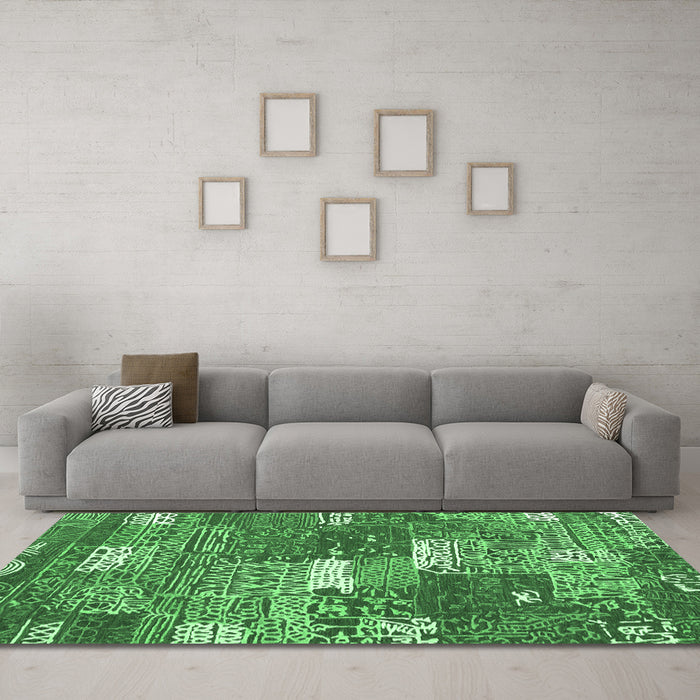 Machine Washable Patchwork Emerald Green Transitional Area Rugs in a Living Room,, wshcon2289emgrn
