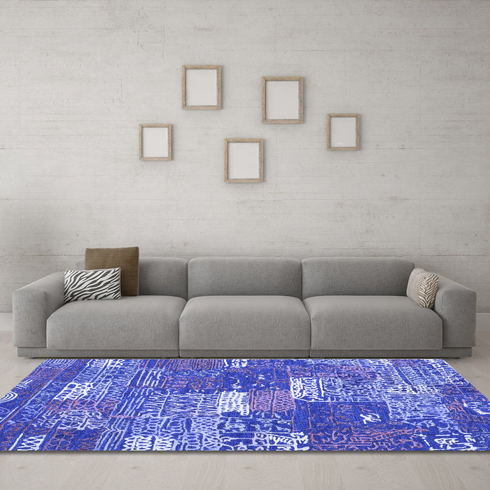 Machine Washable Patchwork Blue Transitional Rug in a Living Room, wshcon2289blu