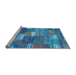 Sideview of Machine Washable Patchwork Light Blue Transitional Rug, wshcon2289lblu