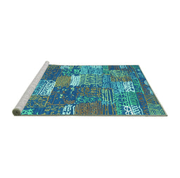 Sideview of Machine Washable Patchwork Turquoise Transitional Area Rugs, wshcon2289turq