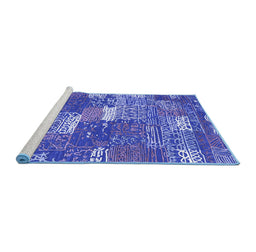 Sideview of Machine Washable Patchwork Blue Transitional Rug, wshcon2289blu